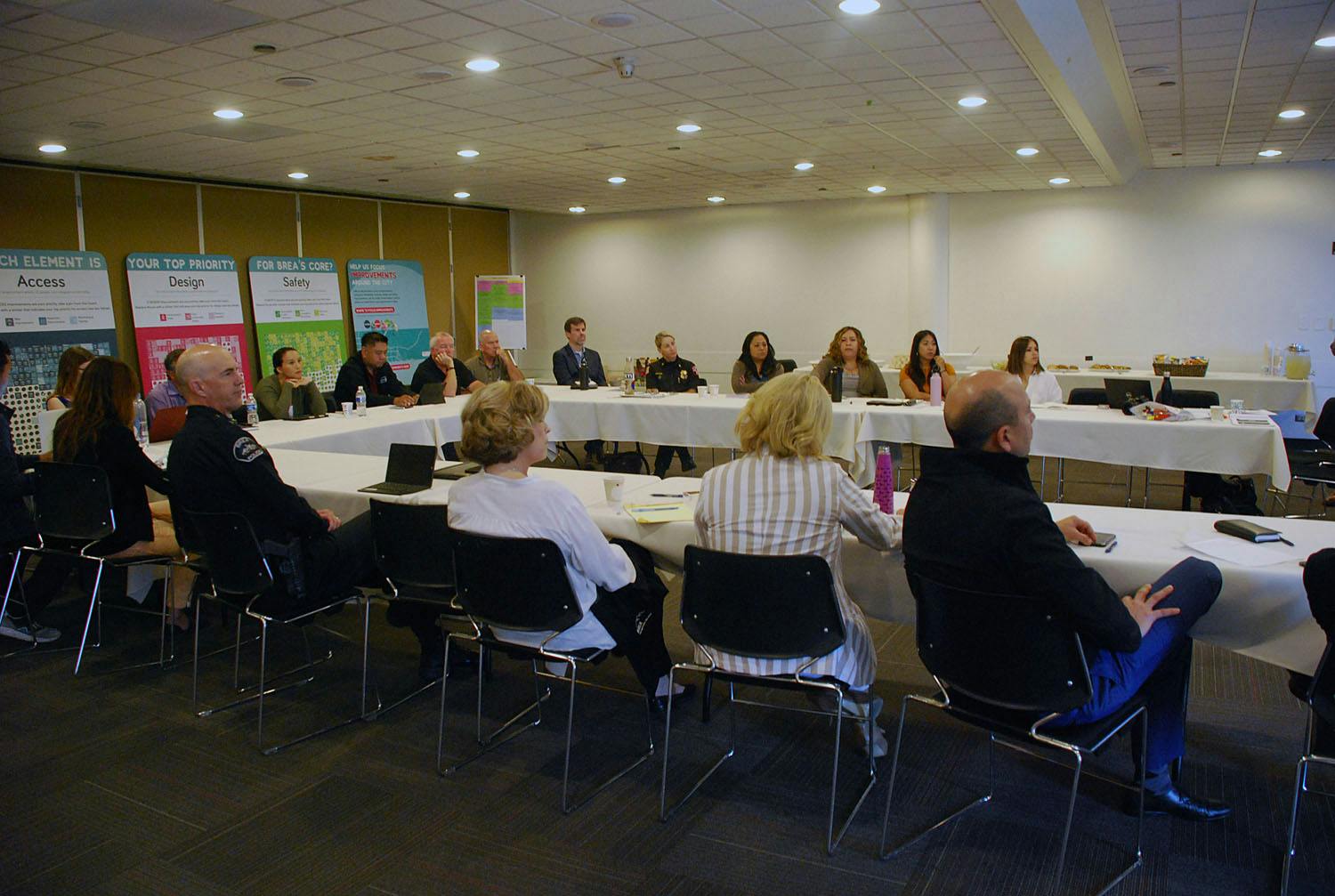 People gathered for a town hall meeting
